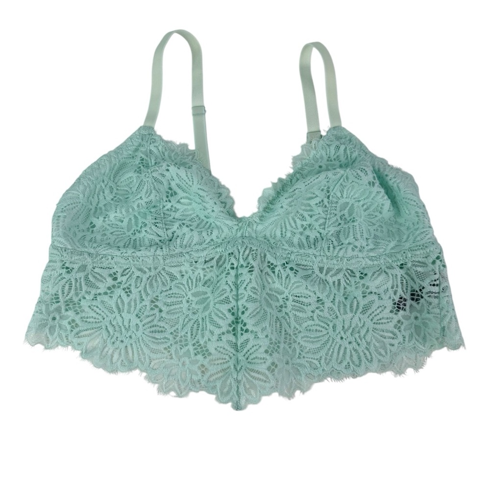 Aerie Floral Eyelash Lace Plunge Light Mint Green Bralette Size Large